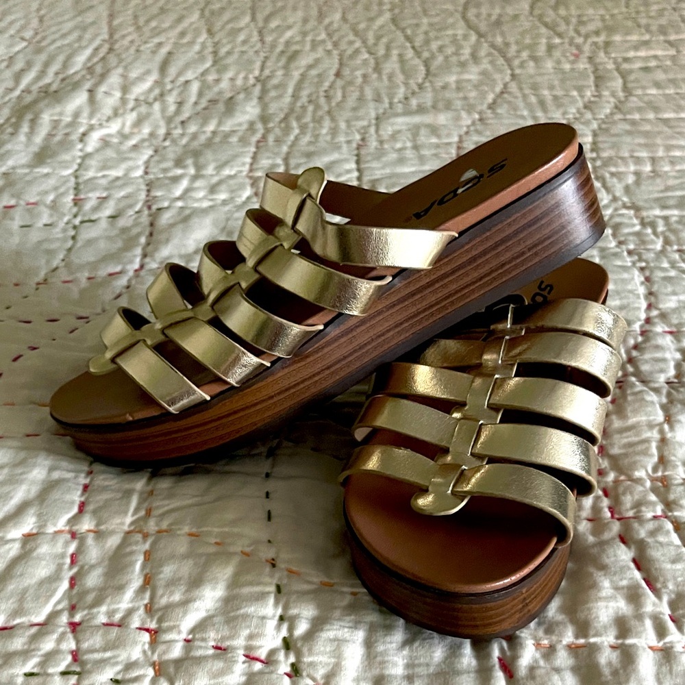 Soda Women's Metallic Gold Slide Sandals